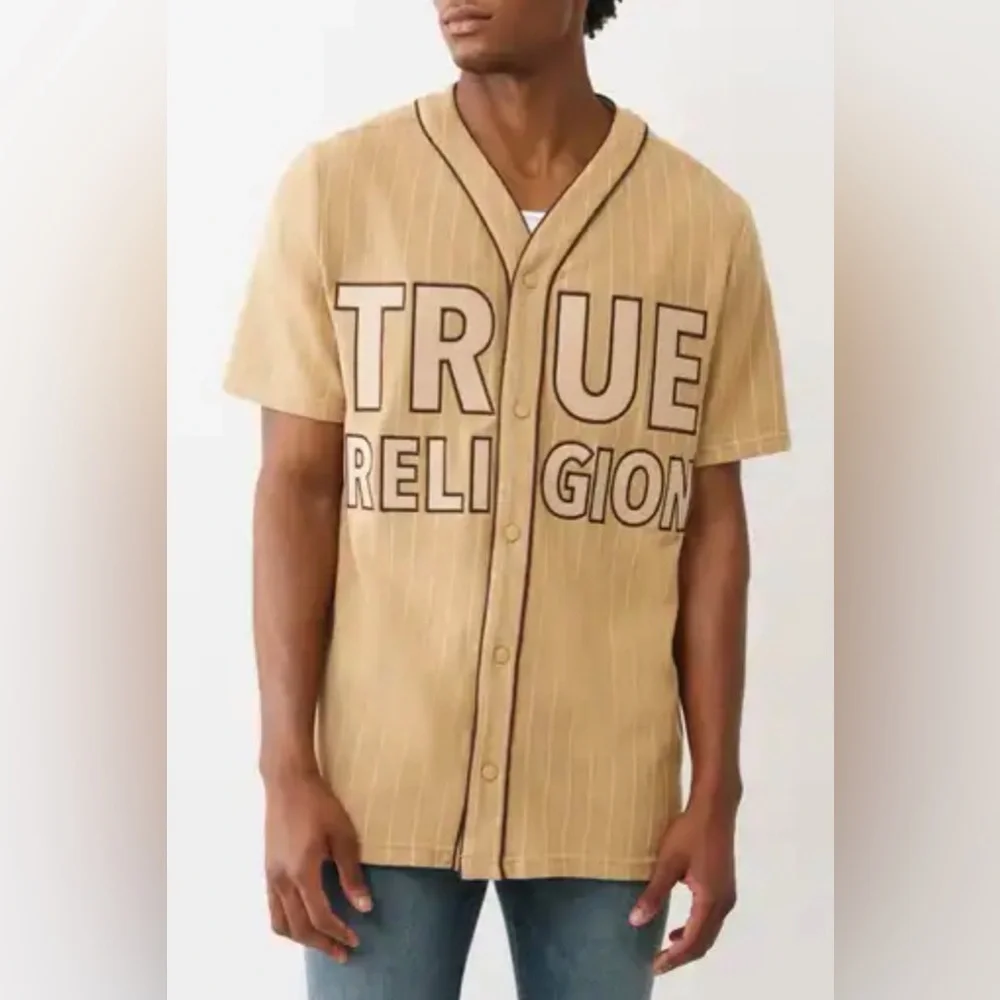True‎ Religion Baseball Embroidered Logo Jersey Men's Travertine- NWT Medium